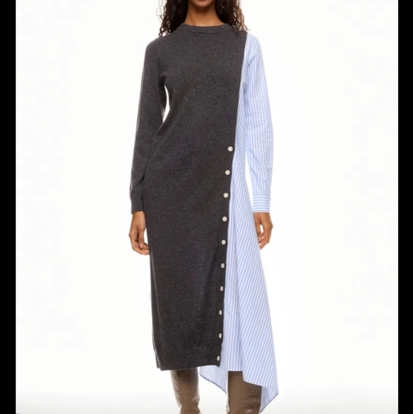 NAADAM Dresses & Skirts - Naadam Asymmetrical Wool Cashmere Hybrid Turtleneck Midi Sweater Dress